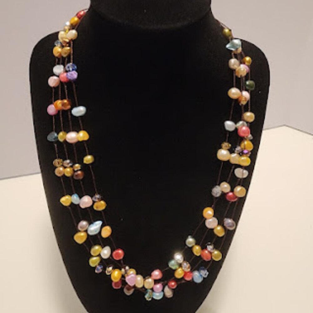 Multi-Strand Colorful Freshwater Pearl Necklace - Picture 4 of 6